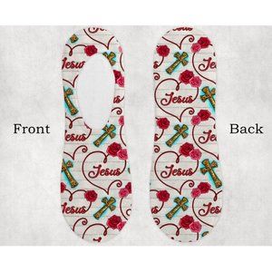 Women's Western Jesus Red Rose Design Soft Streetwear Loungewear No Show Socks